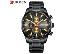 Relógio Masculino MDUG moderno, à prova D'água, multifuncional, seis Ponteiros, pulseira de Aço, preto e Dourado