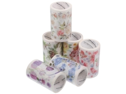Adesivos decorativos em washi tape com motivos florais para artesanato e scrapbooking, material washi tape, designs variados, 6 rolos.