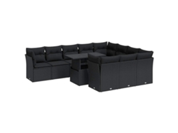 Conjunto de 11 Sofás de Jardim com Almofadões Vime Pe Preto MAISON EXCLUSIVE