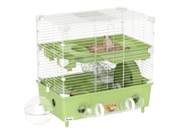 Gaiola de Hamster com 2 Andares e Banheiro de Areia com Roda de Corrida, 44,5x28x44cm, Verde