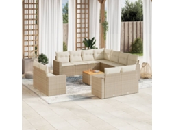 Vidaxl 12 Pcs Conjunto De Sofás P/ Jardim Com Almofadões Vime Pe Bege