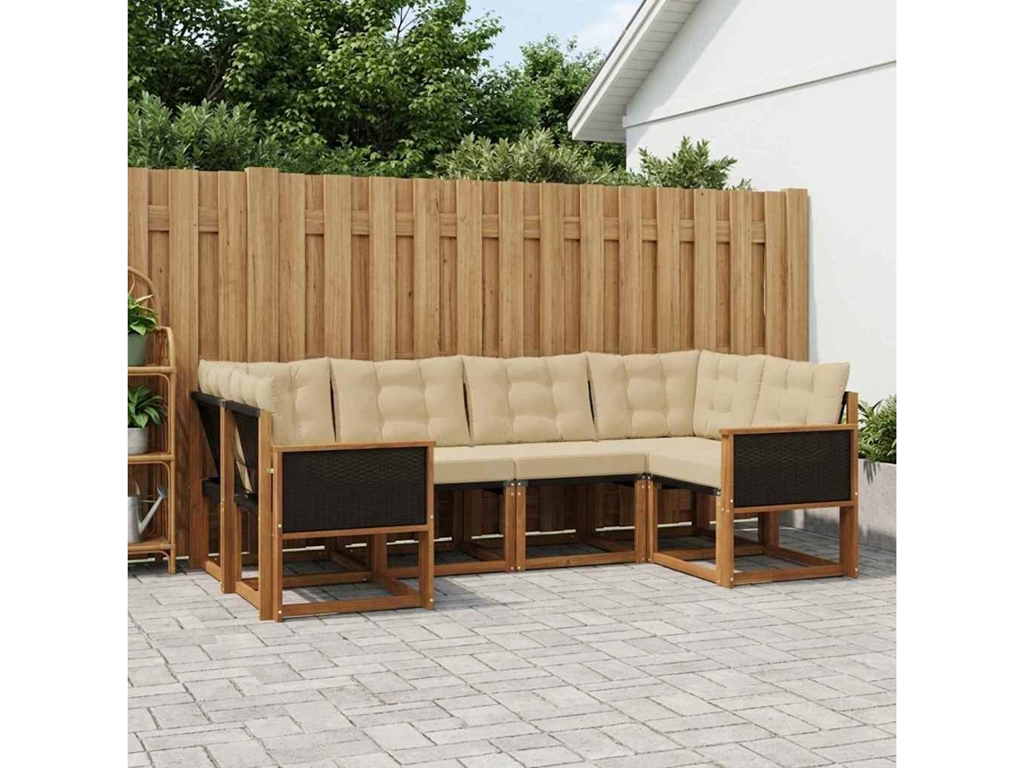 Vidaxl Conjunto De Sofás Para Exterior 6 Unid. Natural E Bege