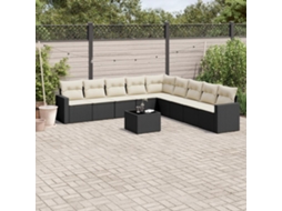 Jogo de Sofá Jardim 10 Peças C/ Almofadões Vime Pe Preto Dkd Home Decor