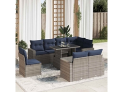 Vidaxl 9 Pcs Conjunto Sofás Jardim Almofadões Vime Pe/acácia Cinzento
