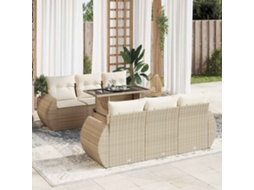 Vidaxl 7 Pcs Conjunto De Sofás P/ Jardim Com Almofadões Vime Pe Bege