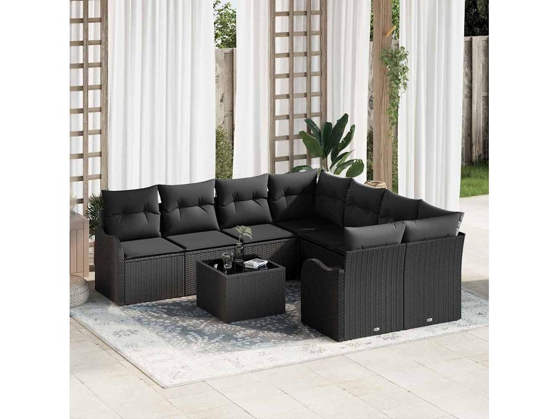 Vidaxl Conjunto De Sofá De Jardim 9 Unid. 8-número De Lugares Preto