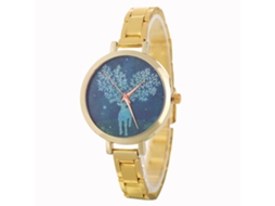 Relógio de pulso Zhoulianfa Quartz com pulseira de aço, padrão especial, mostrador redondo (dourado)