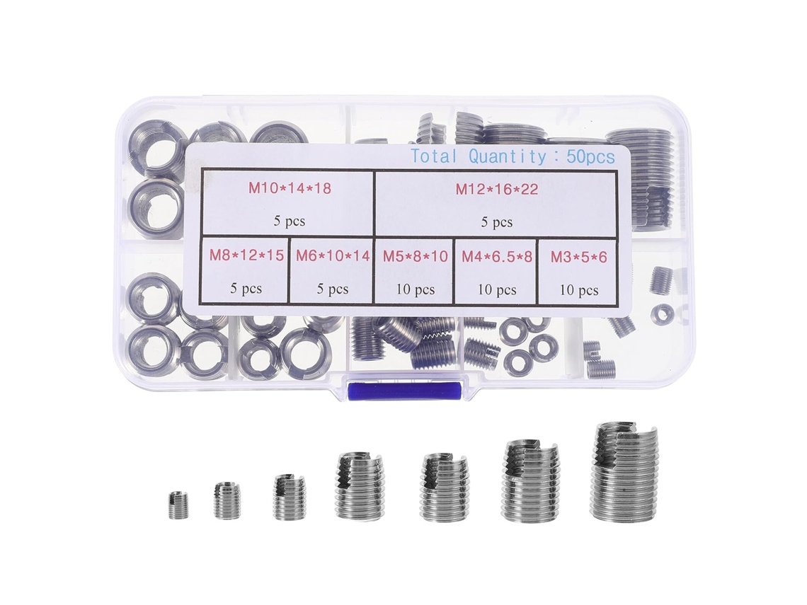 Kit com 50 Insertos Roscados Autoatarraxantes em Aço Inoxidável 304 para Porcas de Rebite com Fenda. SFUSHOS