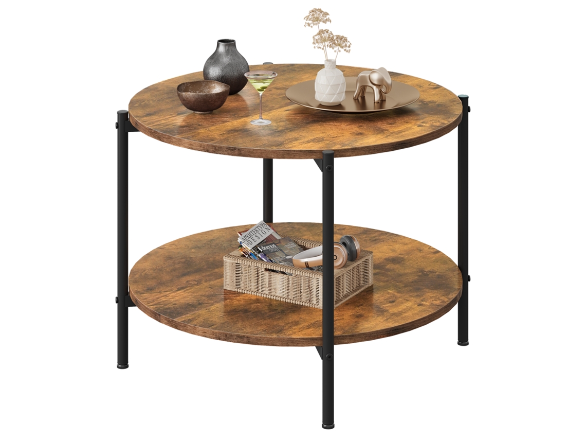 Mesa Redonda Wlive De Dois Níveis Em Madeira Com Ampla Arrumação, Estilo Moderno Para Sala E Quarto, Castanha
