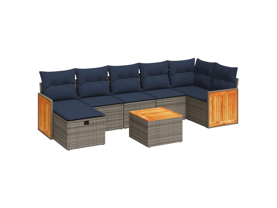 Conjunto de 8 Sofás de Jardim com Almofadões Vime Pe Cinzento MAISON EXCLUSIVE (8 pcs)