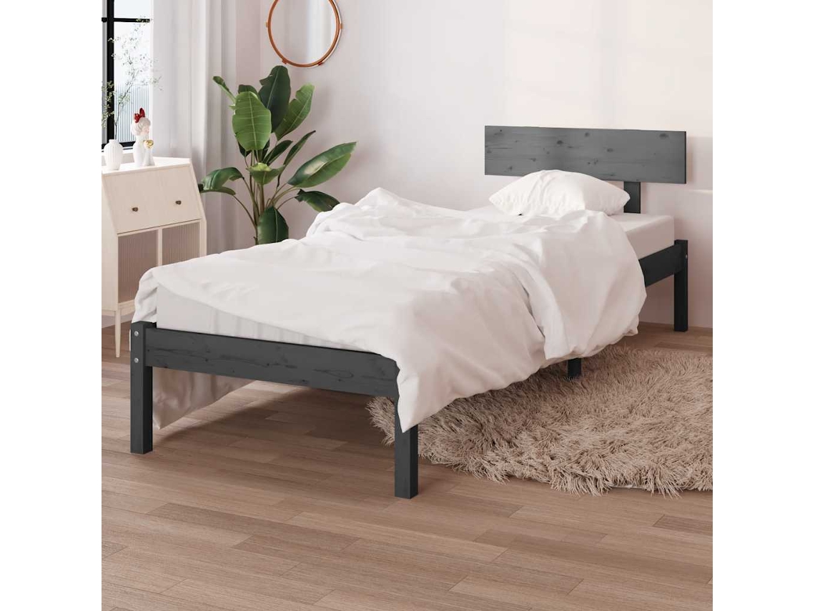 Vidaxl Estrutura De Cama 100x200 Cm Pinho Maciço Cinzento