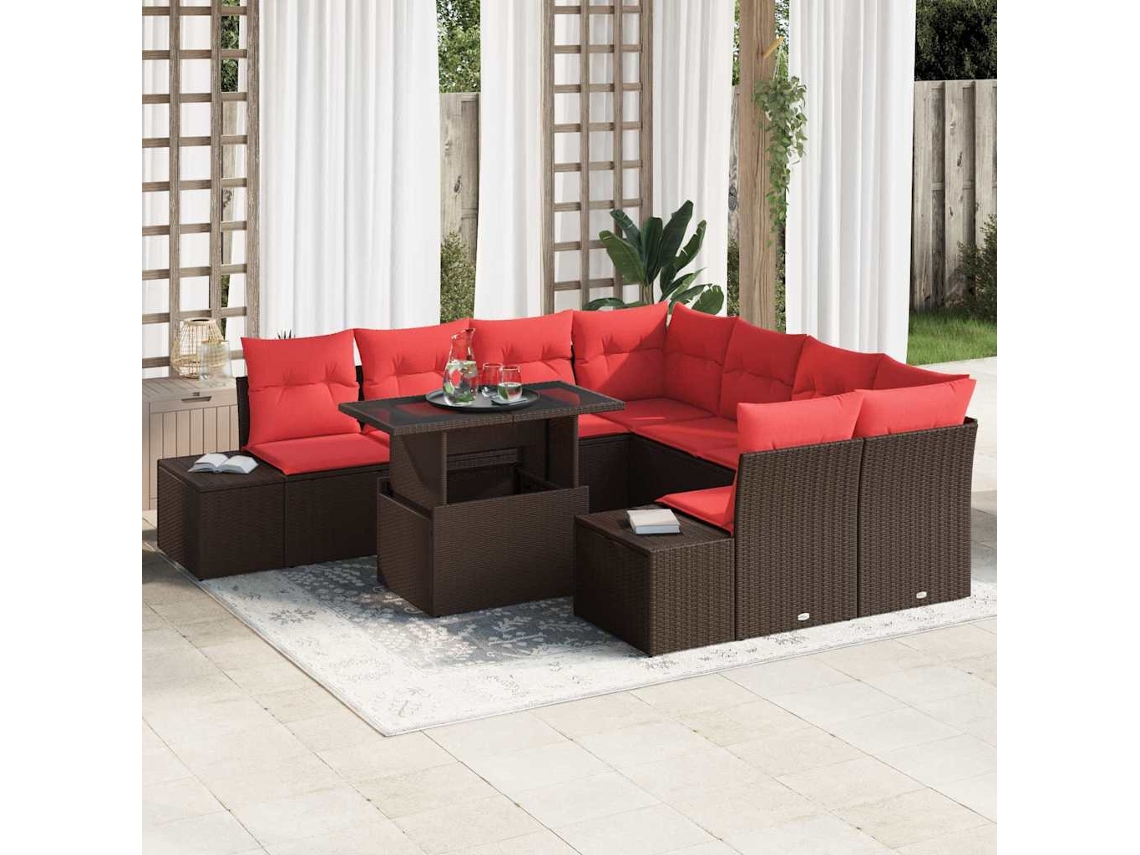 Vidaxl Conjunto De Sofá De Jardim 9 Unid. Castanho Vime Pe