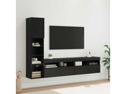 Vidaxl Unidade De Tv De Parede 4 Pcs Carvalho Preto Madeira Processada