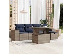Vidaxl Conjunto De Sofá De Jardim Com 6 Peças E Almofadas Em Rattan Sintético Cinza