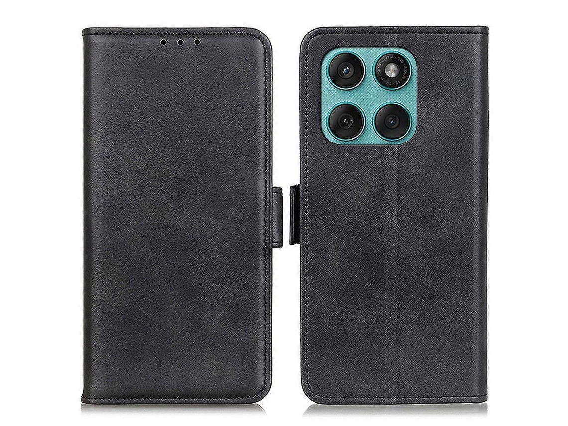 Capa De Celular Com Suporte Em Couro Sintético Com Textura De Couro Bovino Para Motorola Edge 60 5g / 60 Fusion 5g, Preta