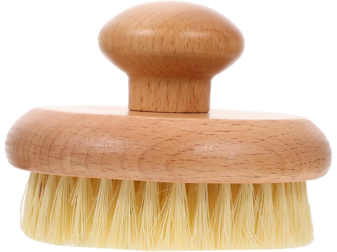 Escova Esfoliante Corporal Com Cabo Redondo De Madeira, Escova De Banho Para Massagem Suave E Limpeza Espumante Em Casa