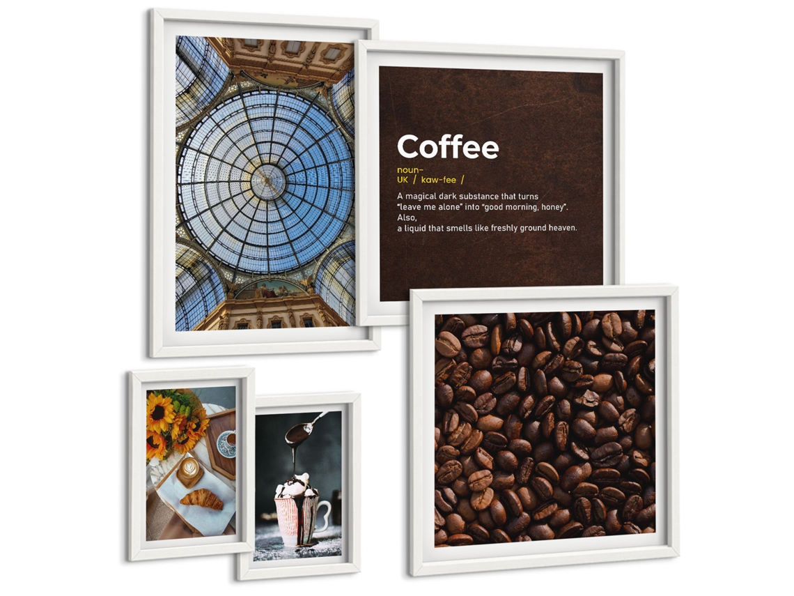 Quadros Decorativos Para Parede Beba Café Com Chantilly Moldura Branca Pinturas De Quarto Espelharte (conjunto De 5 Imagens)