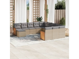 12 Pcs Conjunto De Sofás P/ Jardim Com Almofadões Vime Pe Bege Dkd Home Decor