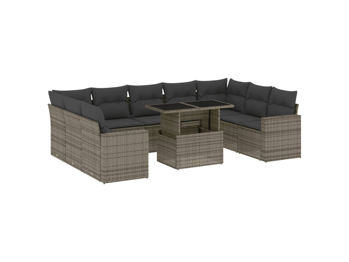 Conjunto de 10 Sofás de Jardim com Almofadões Vime Pe Cinzento MAISON EXCLUSIVE