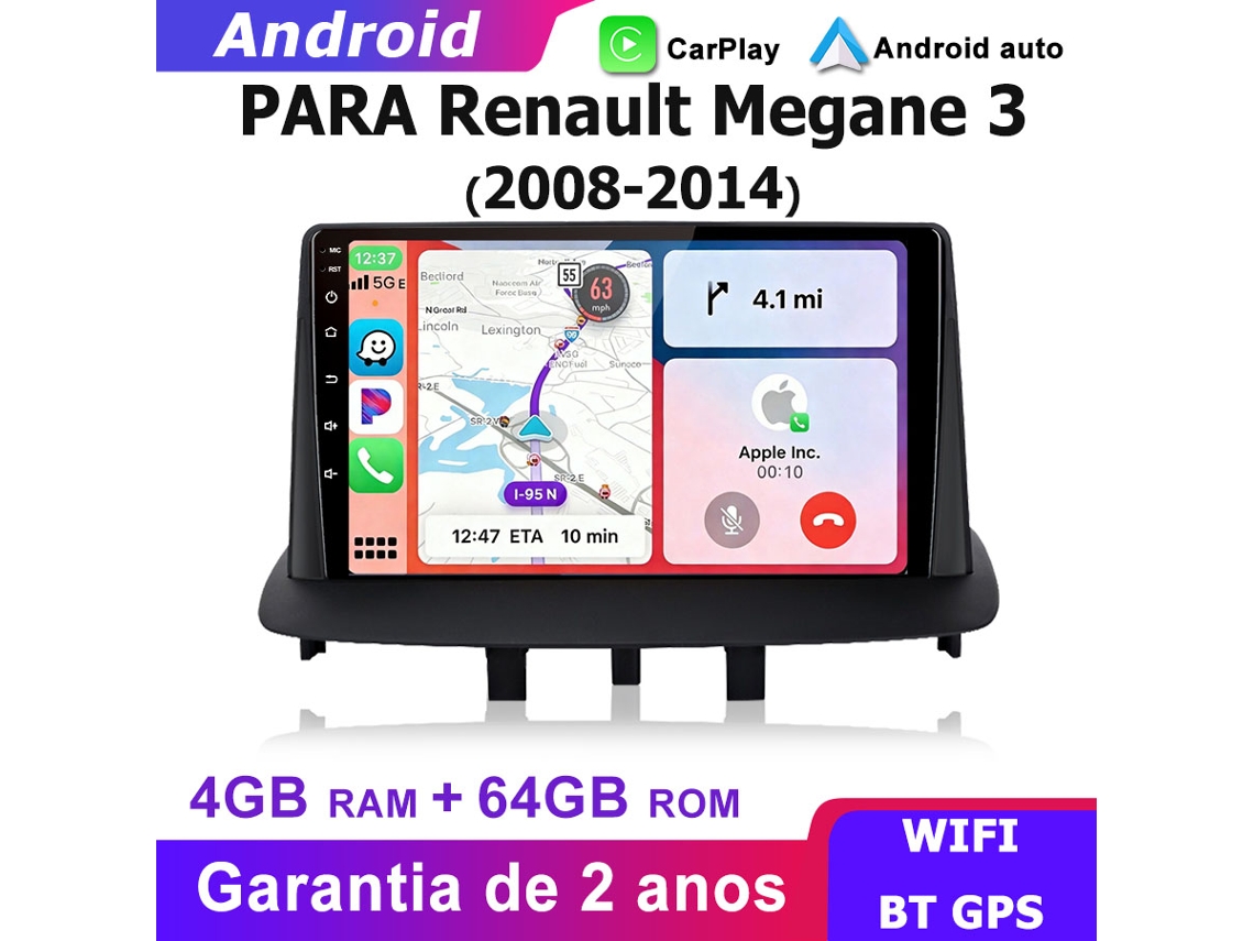 Hexinex Rádio Android Para Renault Megane 3 (2008-2014) 4+64gb, 4 Núcleos, 9 Polegadas Wifi, Carplay Android Auto, Gps, Bt, Dsp