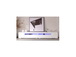 Móvel TV branco 240cm com painel brilhante e LED ajustável, ideal para sala de estar e sala de jantar, sem acabamento brilhante Hvorstur