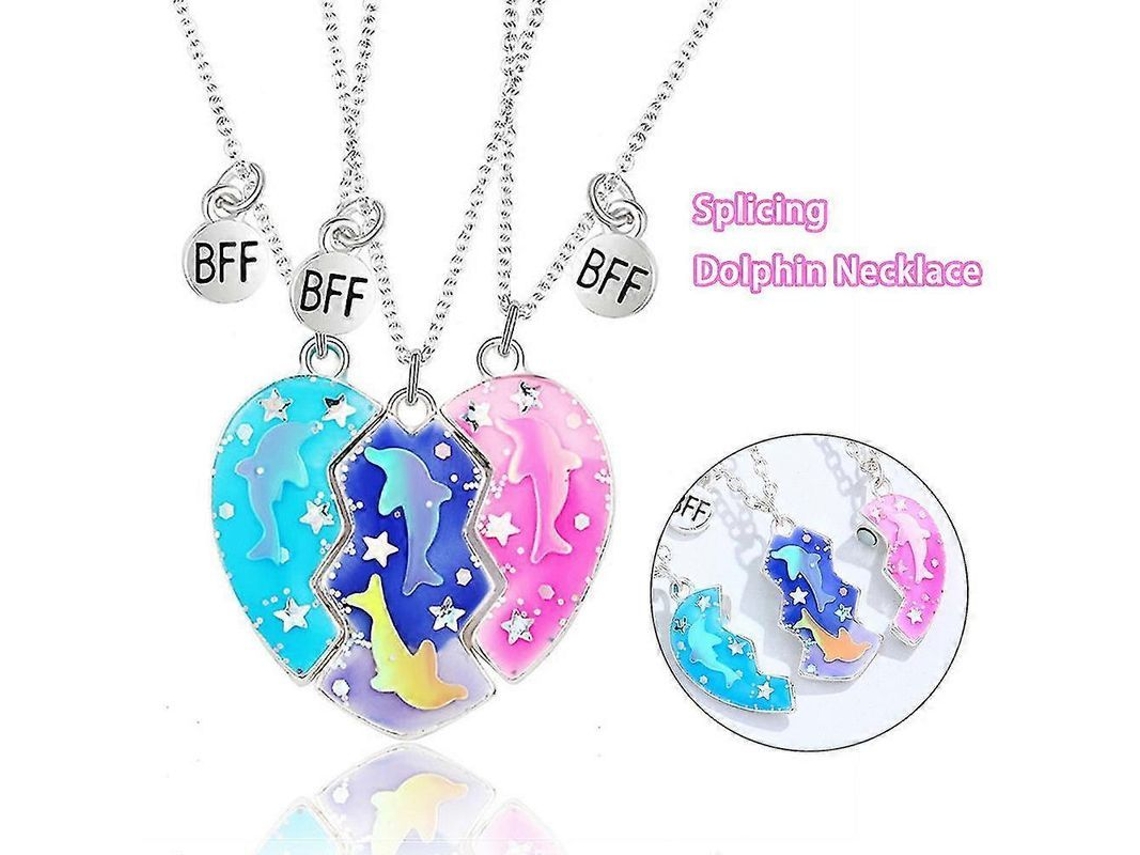 2026 3 Peças/conjunto Pingente de Golfinho Amigas Melhores Colar de Coração Dividido Puzzle para Mulher Menina
