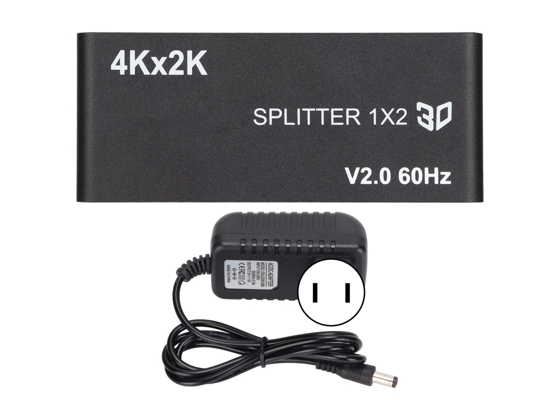 Splitter de Interface Mali HD 1x2 4K/2K 60Hz 6Gbps com Adaptador de Energia Plug US 100-240V
