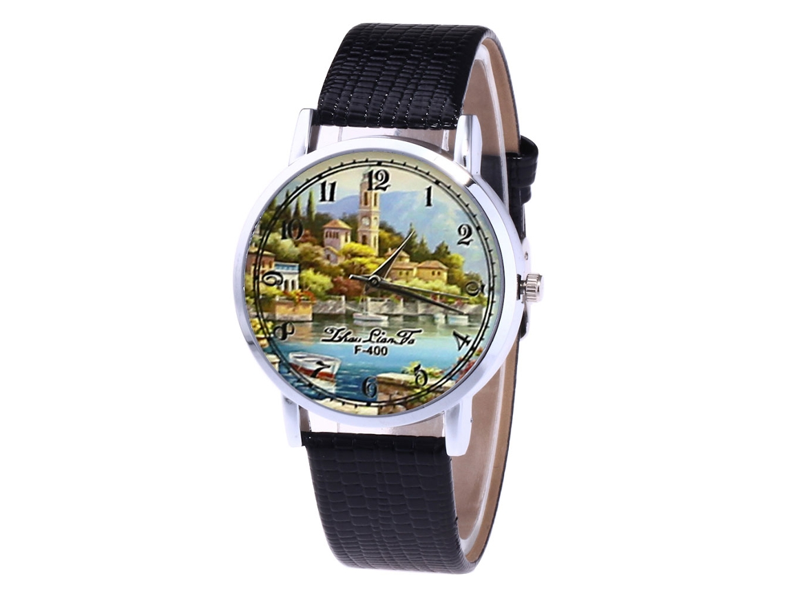 Reloj Analógico De Cuarzo Para Hombre Y Mujer Con Correa De Cuero Pu Negro