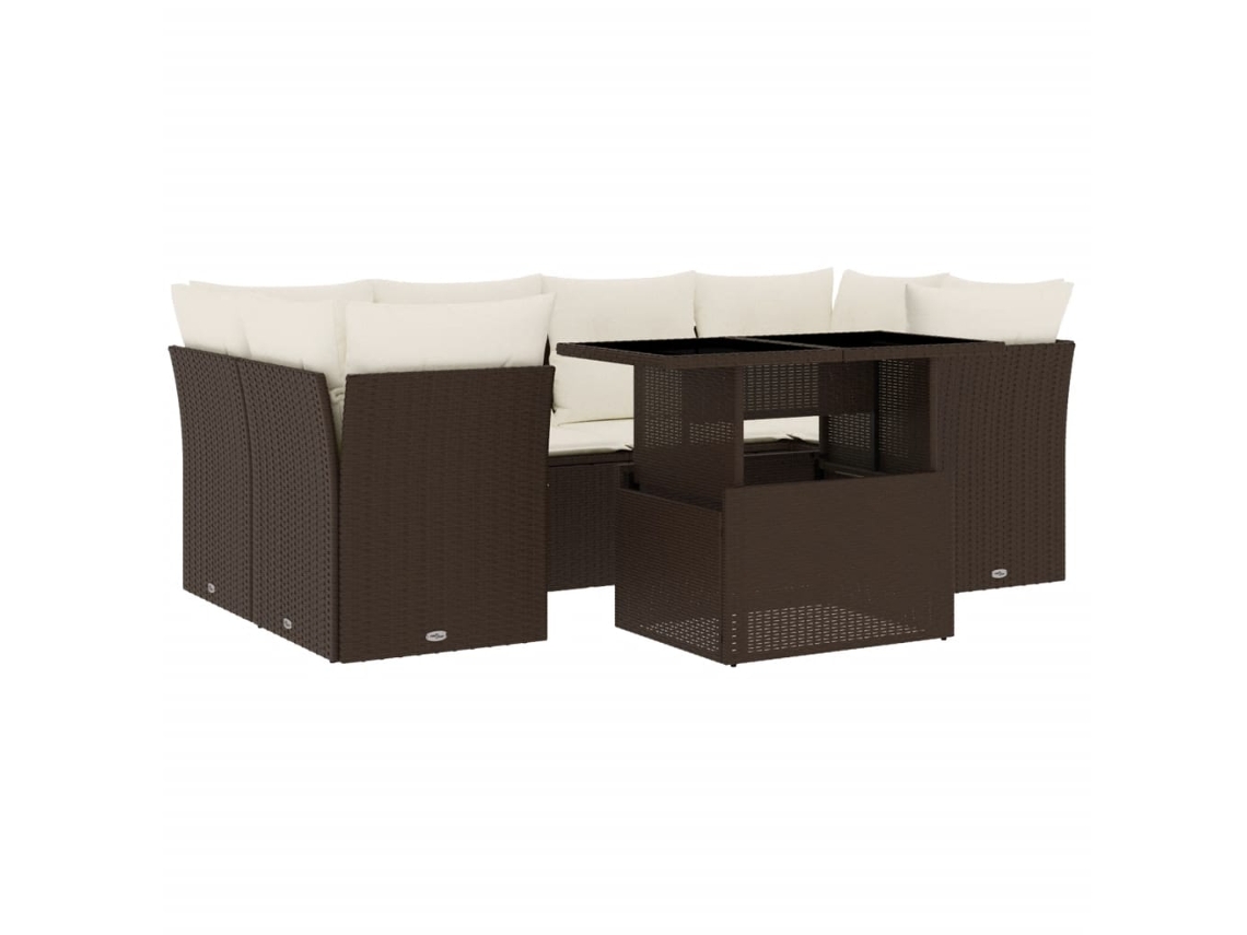 Conjunto de 7 Sofás de Jardim com Almofadões Vime Pe Castanho MAISON EXCLUSIVE (7 pcs)