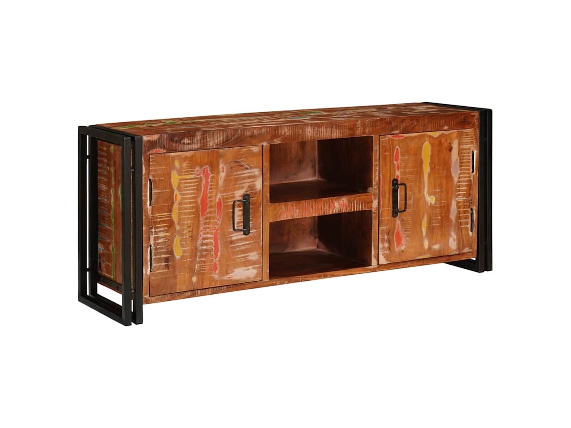 Vidaxl Gabinete Para Tv Com Porta Multicolor Madeira Recuperada Maciça