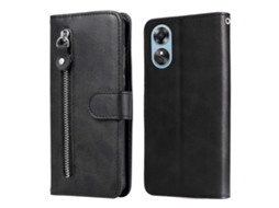 Capa De Couro Com Zíper E Textura De Bezerro Para Oppo A17