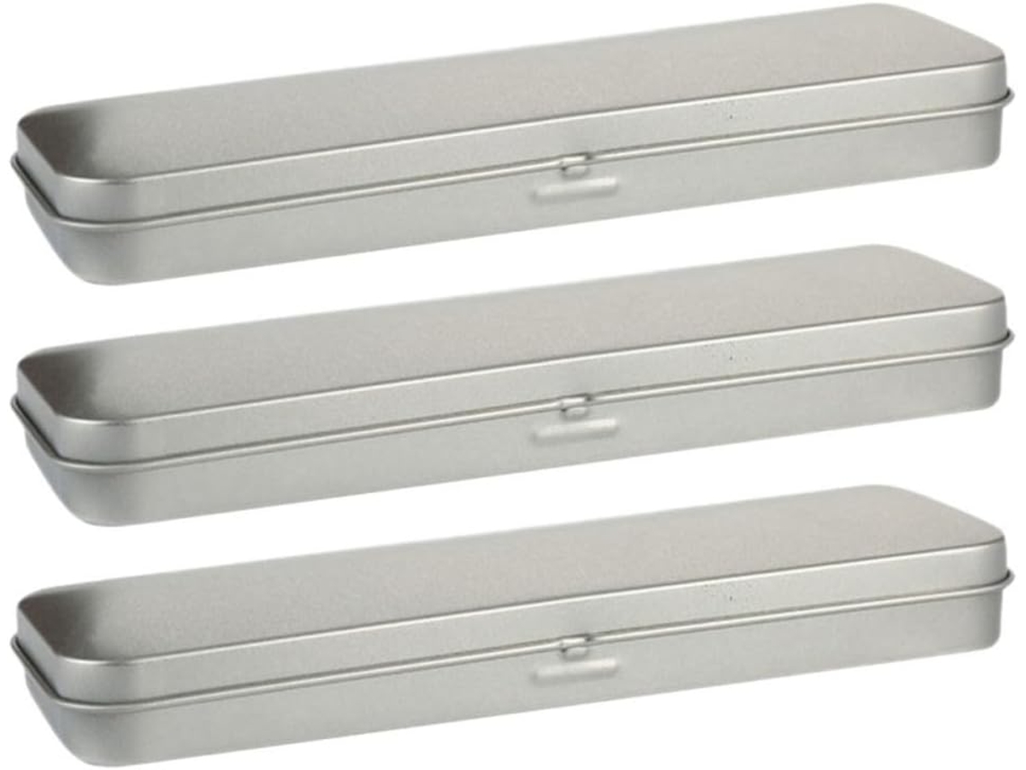 Estojo Retangular De Metal Com Tampa Articulada Para Guardar Lápis E Canetas, Escolar Em Aço, Ideal