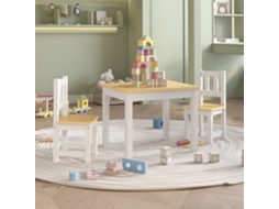 Vidaxl 3 Pcs Conjunto Mesa E Cadeiras Infantil Mdf Branco E Bege