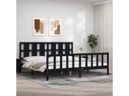Estrutura De Cama Com Cabeceira 200x200 Cm Madeira Maciça Preto