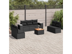 Vidaxl 8 Pcs Conjunto Sofás De Jardim Com Almofadões Vime Pe Preto