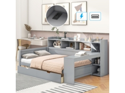 Sofá cama Dia Cinza 90x200cm com Prateleira, Escrivaninha, Tomada, 2 Gavetas, Usb GE