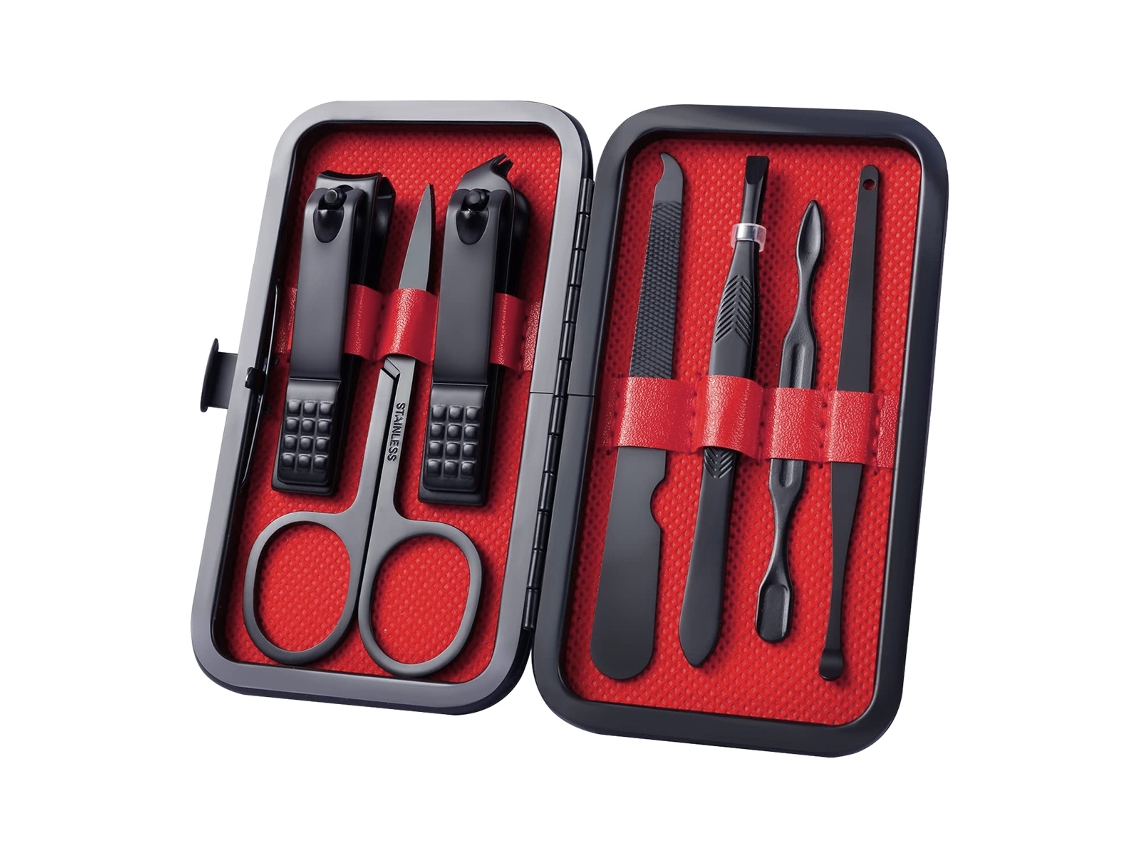 Kit Manicure 8 Em 1 Conjunto Profissional De Cuidados Pessoais Com Alicate De Unhas, Luxo, Kit De Pedicura, Preto E Vermelho Rnemitery