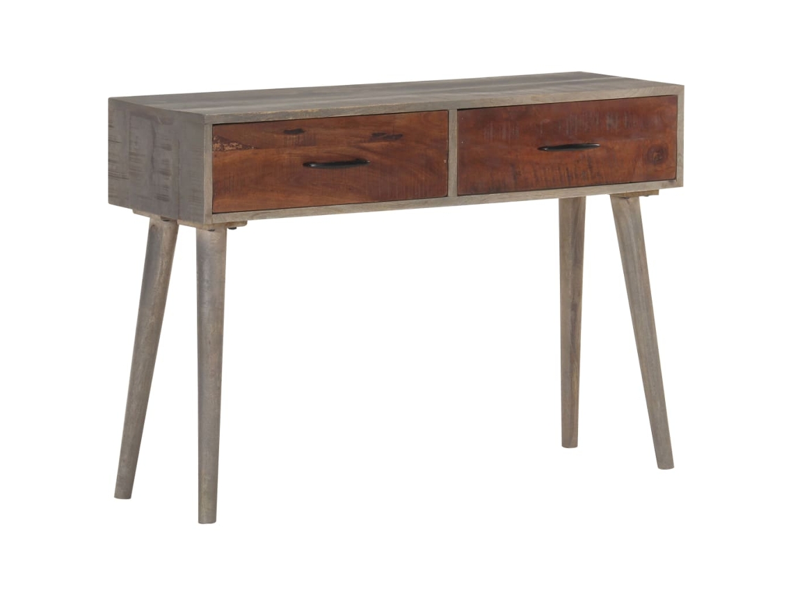 Vidaxl Mesa Consola 110x35x75 Cm Mangueira Maciça Áspera Cinzento
