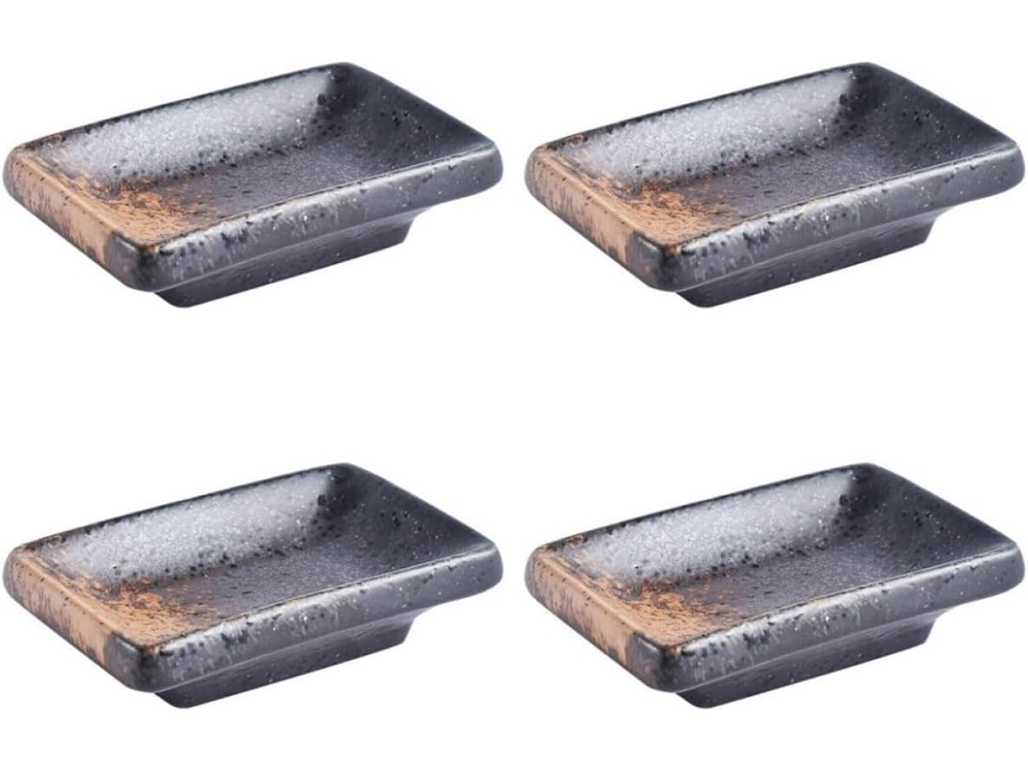 Conjunto De 4 Pratos Retangulares Japoneses Para Molhos, Condimentos E Frutas