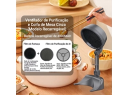 Eliminador De Odores Para Fumar Em Ambientes Internos, Purificador De Fumaça Portátil Com Filtro Lavável Digitallab Cinza