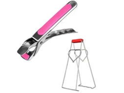 Pinça anti-escaldante em aço inoxidável com cabo antiderrapante para panelas e bandejas de fritadeira a ar - Rosa