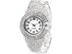Feminino Relógio de Cristal Pulseira Relógio de Diamante Mostrador Redondo Relógio de Pulso-Prata