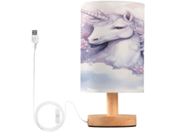 Luminária De Mesa Em Formato Cavalo Skyshu Pequena Led Usb Com Base Madeira Antiderrapante E Cúpula Que Não Agride Os