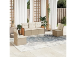 Vidaxl 5 Pcs Conjunto De Sofás P/ Jardim Com Almofadões Vime Pe Bege