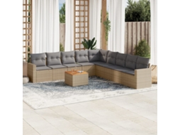 Vidaxl 10 Pcs Conjunto De Sofás P/ Jardim Com Almofadões Vime Pe Bege