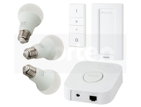 Kit Inicial Lâmpada PHILIPS HUE A60 E27 Branco — 3 Lâmpadas | Ponte | Interruptor