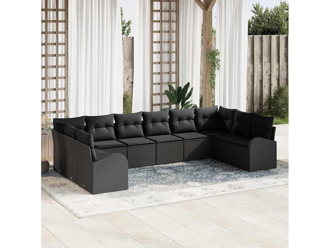 Vidaxl Conjunto De Sofá De Jardim 10 Unid. Preto Vime Pe