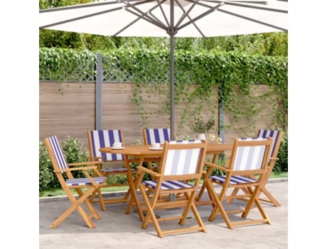 Conjunto 7pcs Jantar Jardim Tído/madeira Maciça Azul E Branco Dkd Home Decor