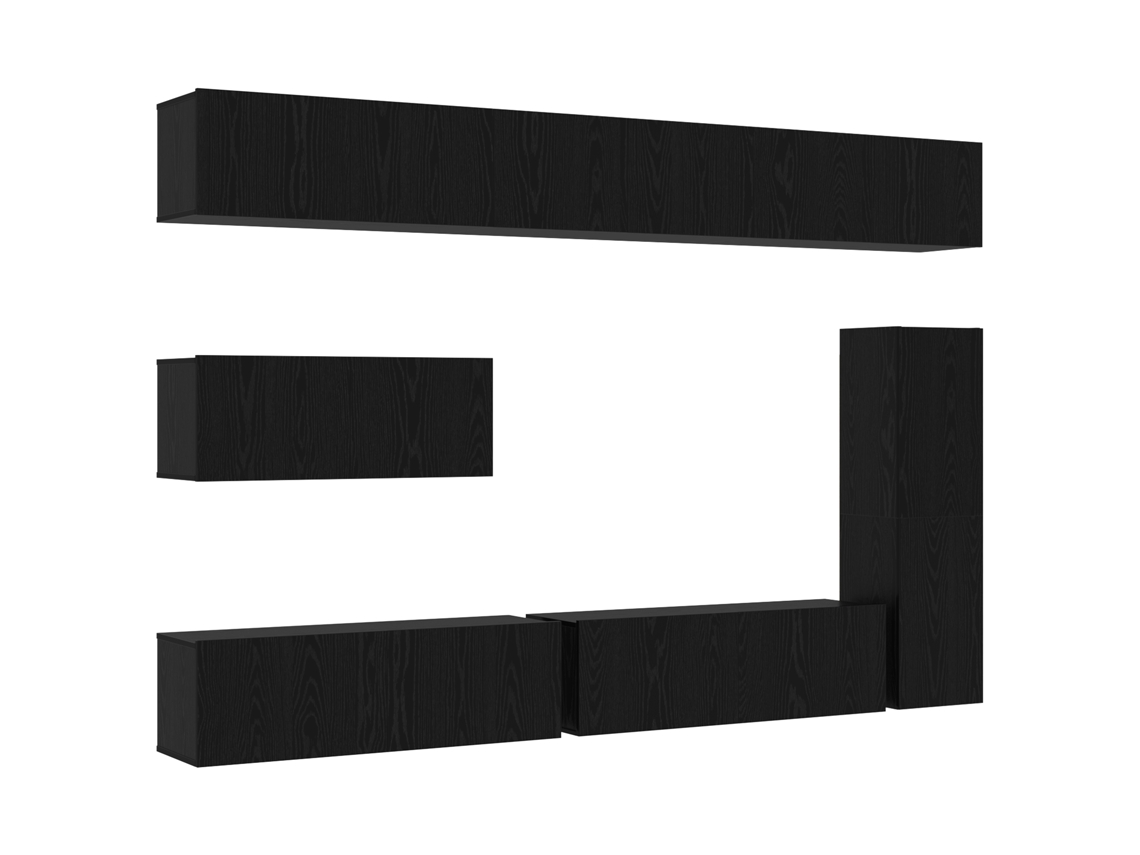 Conjunto 7 Suporte Para Tv Vidaxl Preto Derivados De Madeira (30,5 X 30 X 110 Cm)