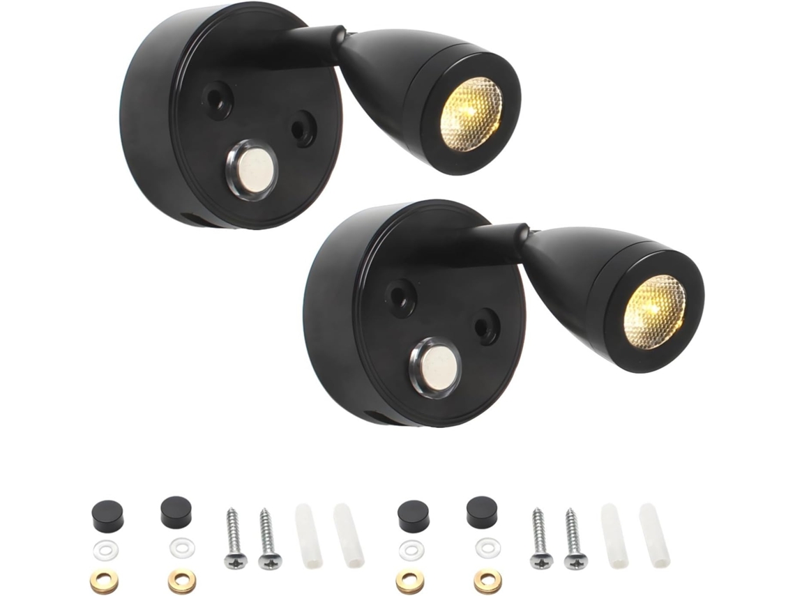 Conjunto De 2 Luzes Leitura Led 12v Para Autocaravanas, Barcos Ou Montagem Na Parede, Ajustáveis, Com Regulação De